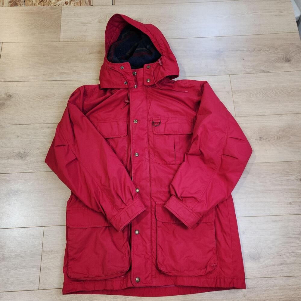 Vintage Eddie Bauer Coat Mens Medium Red Hooded Wool Lined Outdoor Parka